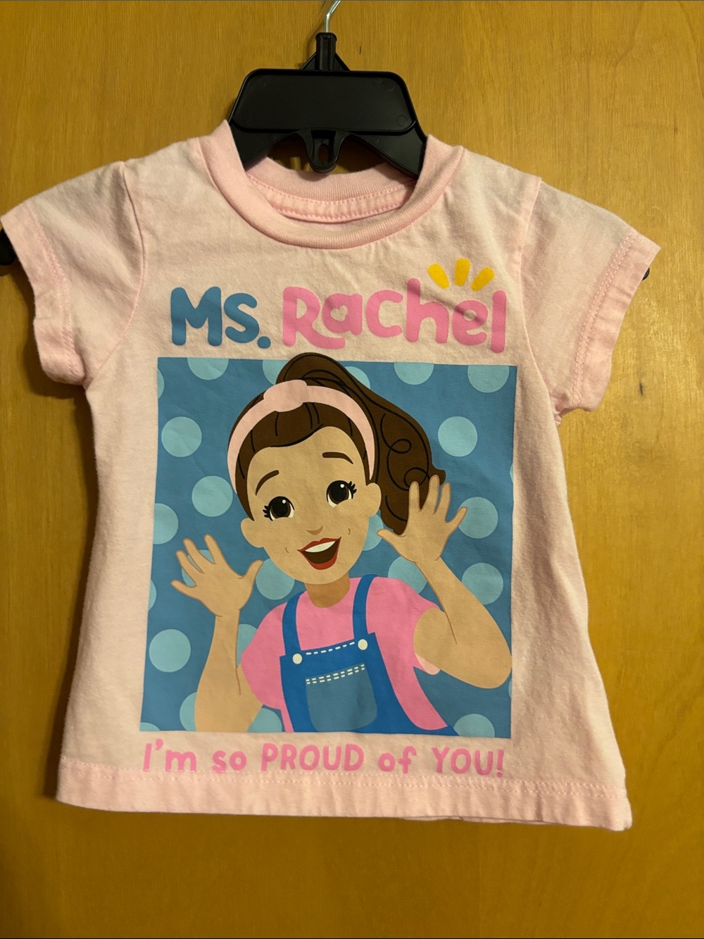 Rachel Pink Graphic Tee with Blue Polka Dot Panel